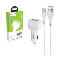 Hoco Z36 Leader Car Charger Dual Port Type-C Cable Set 1m White Hoco Z36 Leader Car Charger Dual Port Type-C Cable Set 1m White